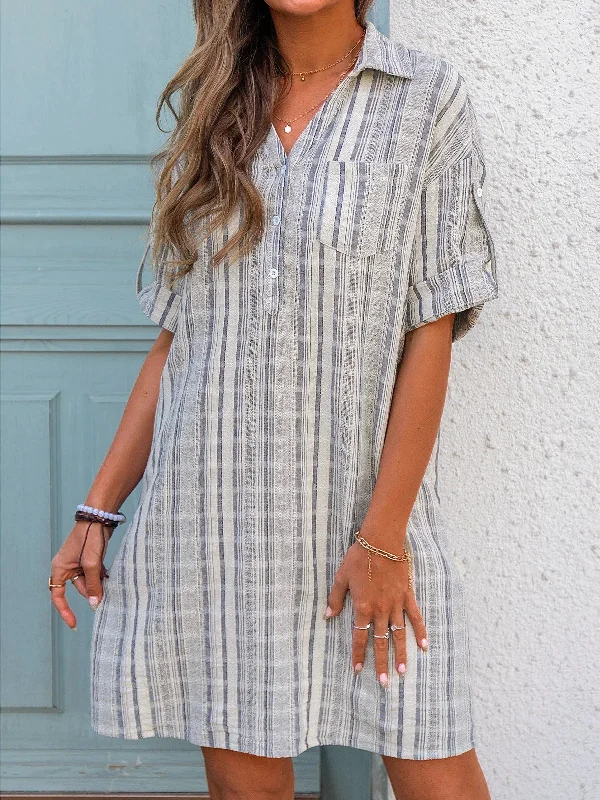 button down mini dressesDonda Cotton Pocketed Plaid Puff Sleeve Dress