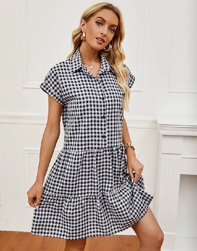 ruched mini dressesDooley Plaid Button Down Babydoll Dress