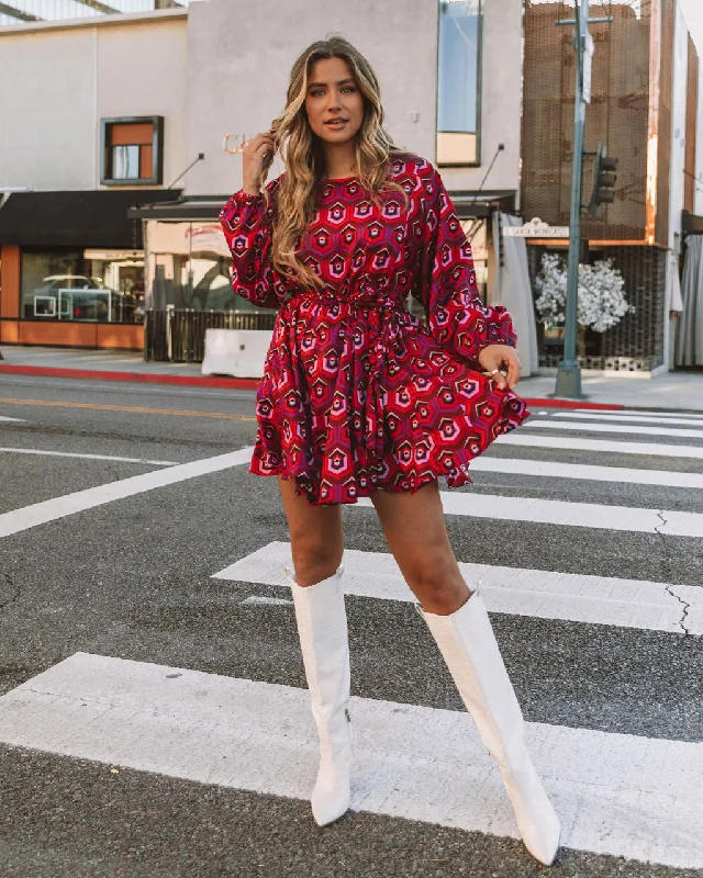 puff sleeve mini dressesDorsey Cotton Printed Rope Tie Ruffle Dress