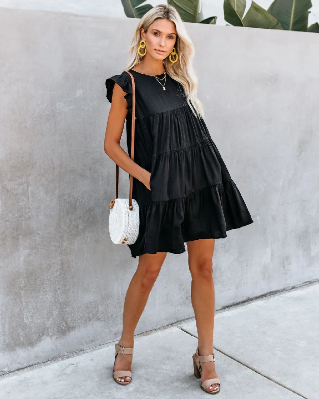 retro 90s mini dressesEast Coast Pocketed Tiered Babydoll Dress - Black