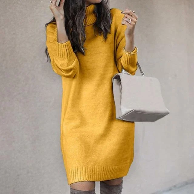 holiday themed mini dressesElegant Solid Color Knitted Dress