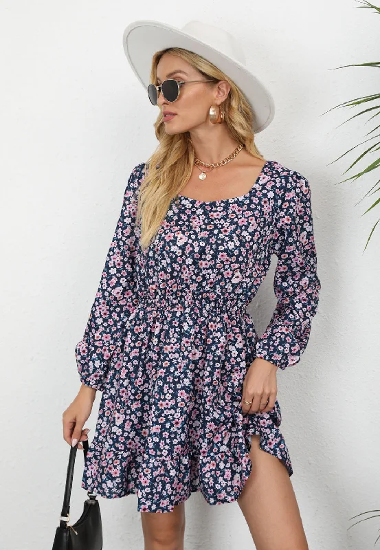 sexy bodycon mini dressesEmilia Printed Square Neck Mini Dress - Navy Specks