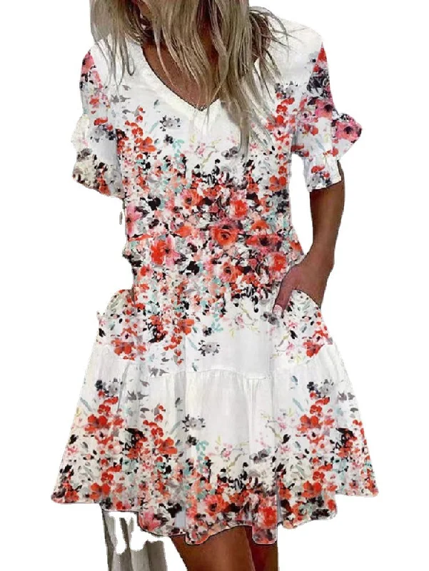 graduation mini dressesEtta Pocketed Floral Tiered Babydoll Dress
