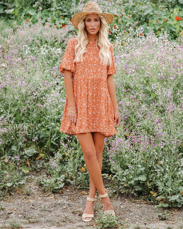Easter mini dressesFaded Memories Floral Puff Sleeve Babydoll Tunic