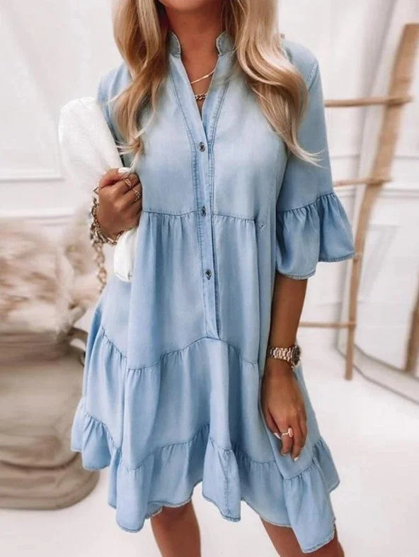 Valentine's Day mini dressesFallbrook Puff Sleeve Denim Babydoll Dress