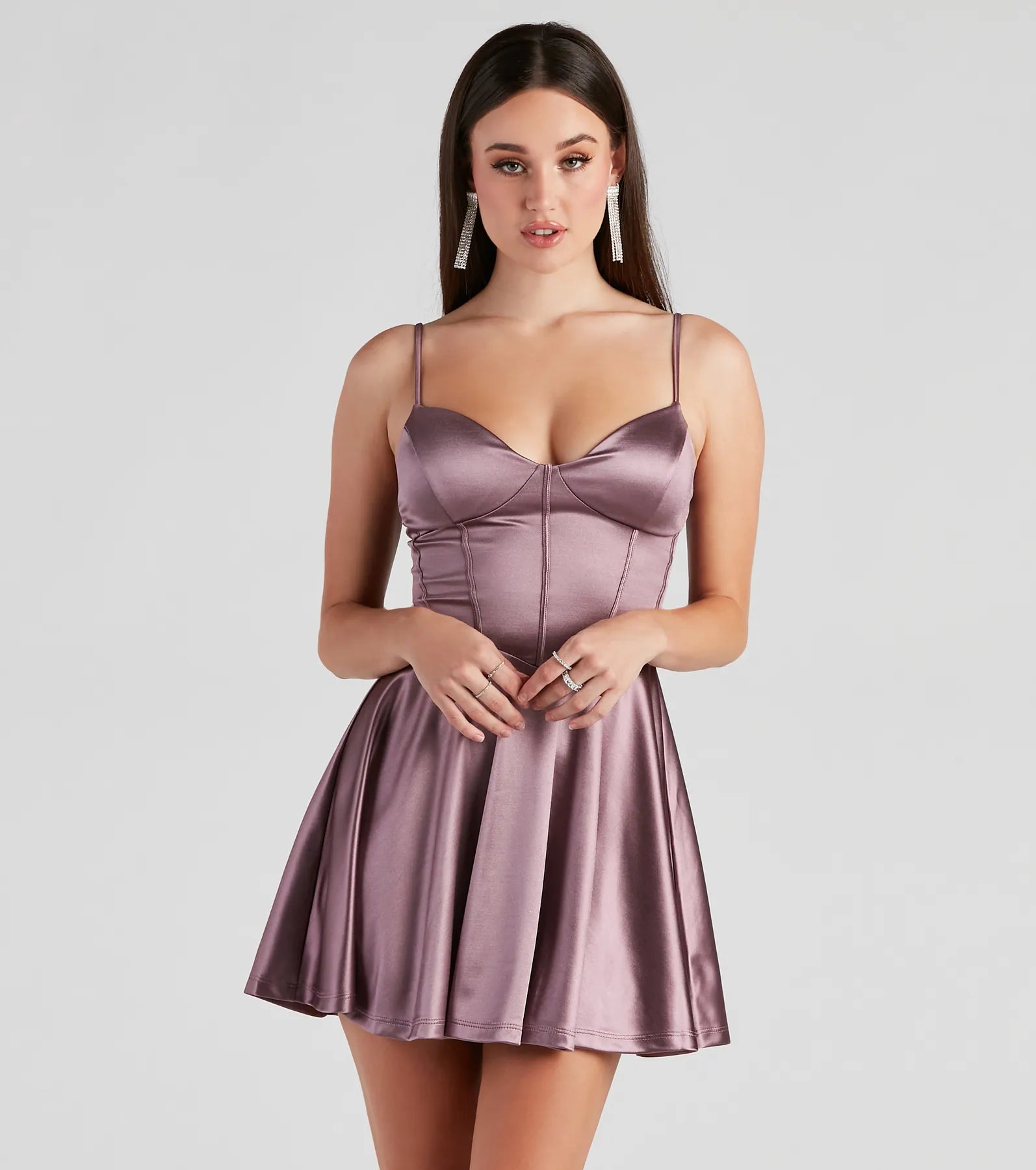 bishop sleeve mini dressesFlirty Feels Satin Skater Dress