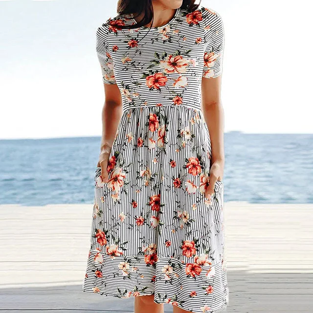 button down mini dressesFloral And Striped Dress