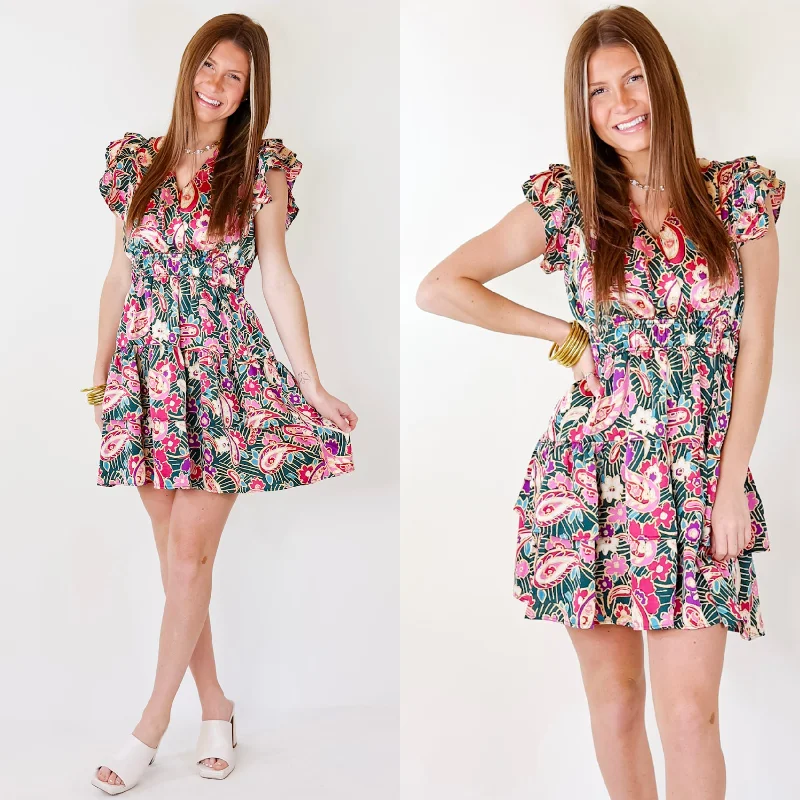 detachable sleeve mini dressesThe Perfect Night Floral Ruffle Cap Sleeve Dress in Dark Teal Green detachable sleeve mini dressesThe Perfect Night Floral Ruffle Cap Sleeve Dress in Dark Teal Green