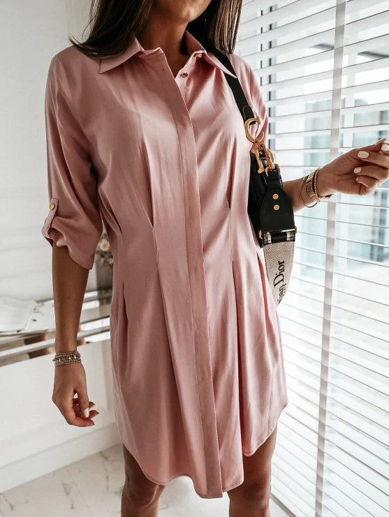 smocked mini dressesHarmony Cotton Button Down Shirt Dress - Blush