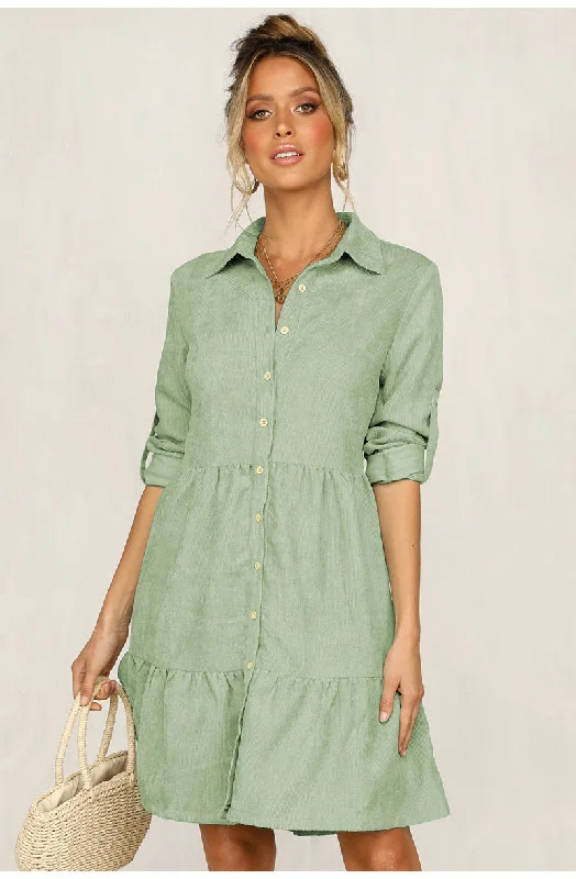 puff sleeve mini dressesHarmony Cotton Button Down Shirt Dress - Pistachio