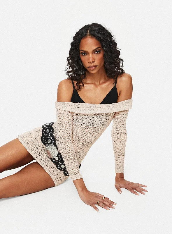 Halloween mini dressesHarrien Off The Shoulder Mini Dress Beige