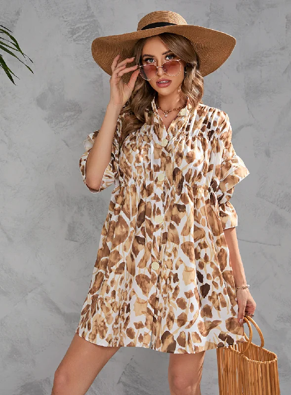 summer floral mini dresses for womenHilltop Printed Button Down Shirt Dress
