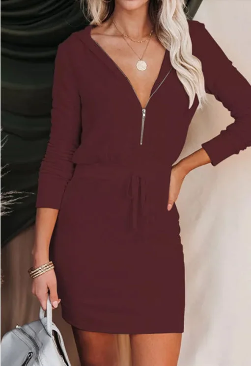bridal party mini dressesHope Half Zip Hooded Knit Dress - Lavender