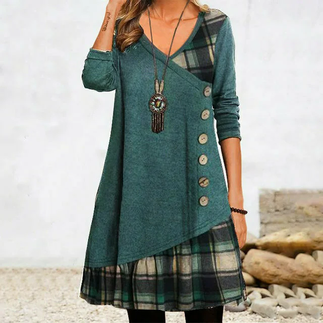 chiffon mini dressesIrregular Plaid Patchwork Dress
