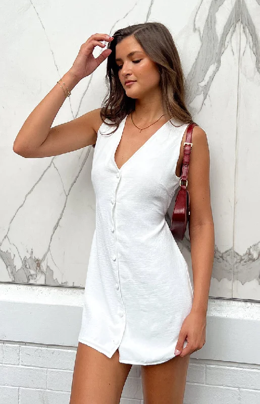 geometric print mini dressesMaurice White Button Up Mini Dress