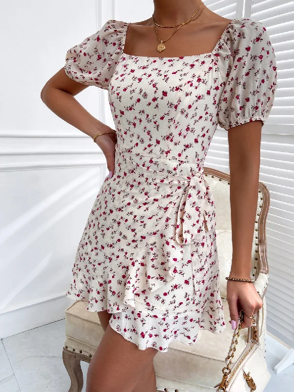 holiday themed mini dressesMyla Cotton Floral Tie Front Babydoll Dress - Pink Cream