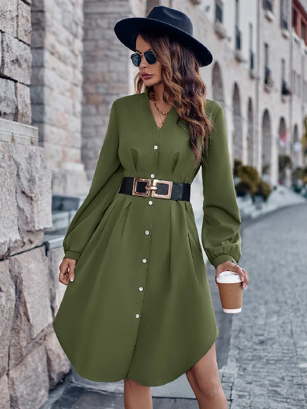 handmade mini dressesNotched Neck Long Sleeve Dress
