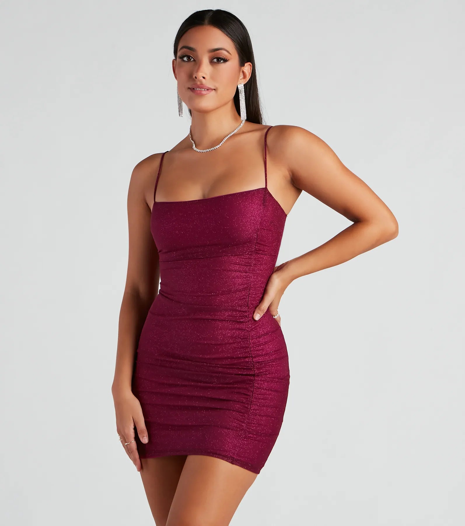 wrap style mini dressesShimmer And Glimmer Glitter Mesh Mini Dress