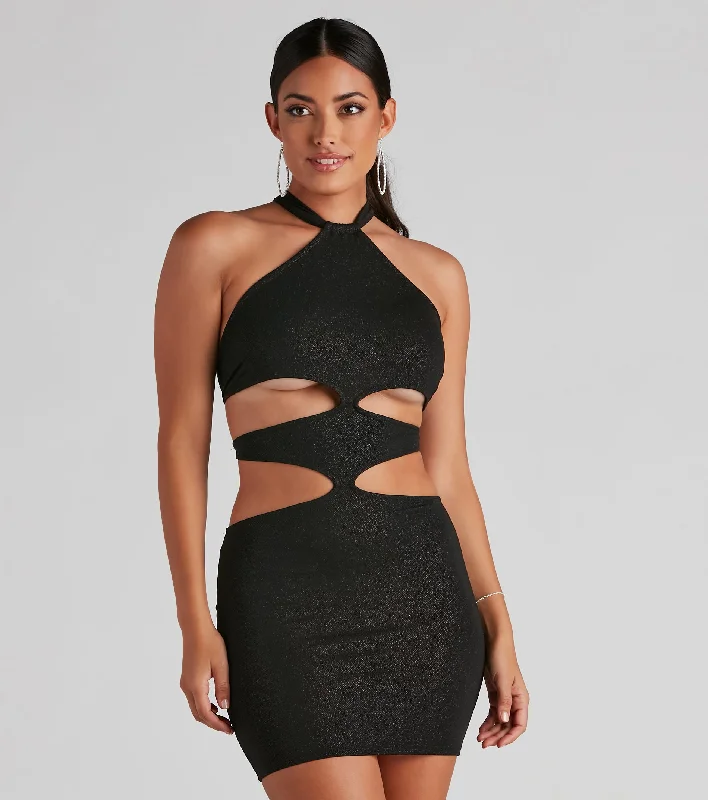animal print mini dressesShow And Tell Glitter Halter Dress