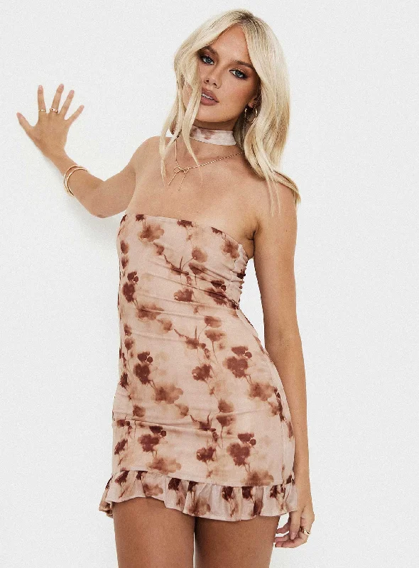 Christmas mini dressesStockton Strapless Mini Dress Beige Floral