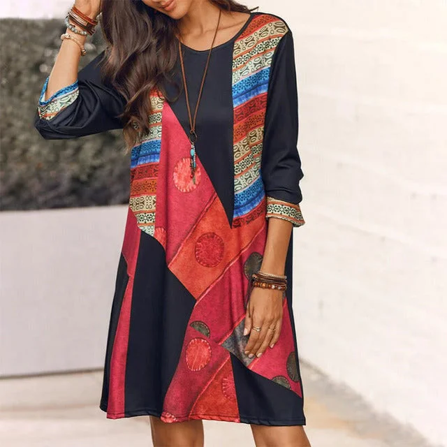 lightweight mini dressesVintage Bohemian Printed Dress
