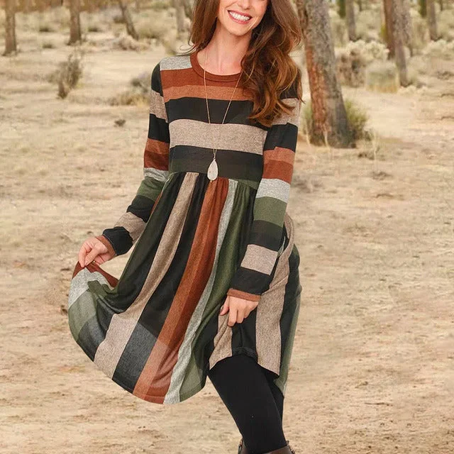 casual cotton mini dressesVintage Casual Striped Dress