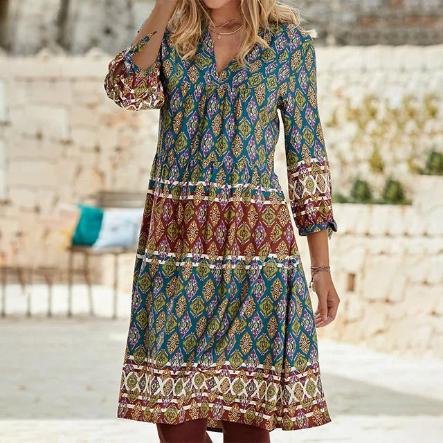 kids mini dressesVintage Ethnic Geometric Print Dress