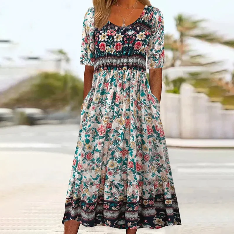 brown mini dressesVintage Floral Pleated Dress
