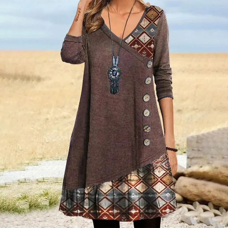 zip up mini dressesVintage Geometric Patchwork Dress