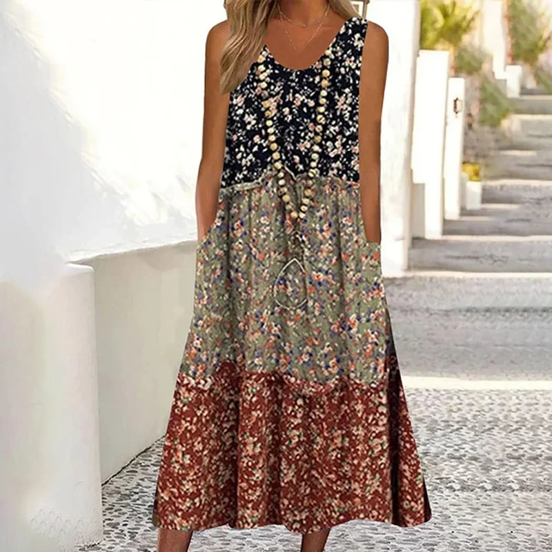 beach printed mini dressesVintage Patchwork Floral Dress